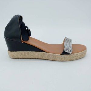 Yasirun Womens Espadrilles Sandals Black Wedge Heels Rhinestone 10 EUR 43 New‎